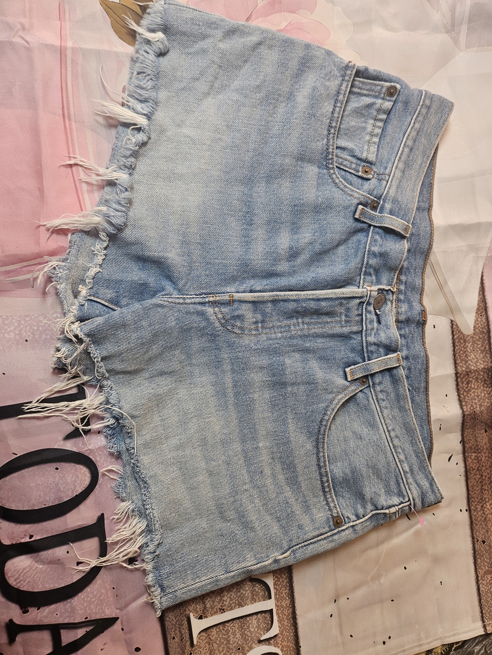 Levi's Light Blue Distressed Frayed Hem Denim Shorts